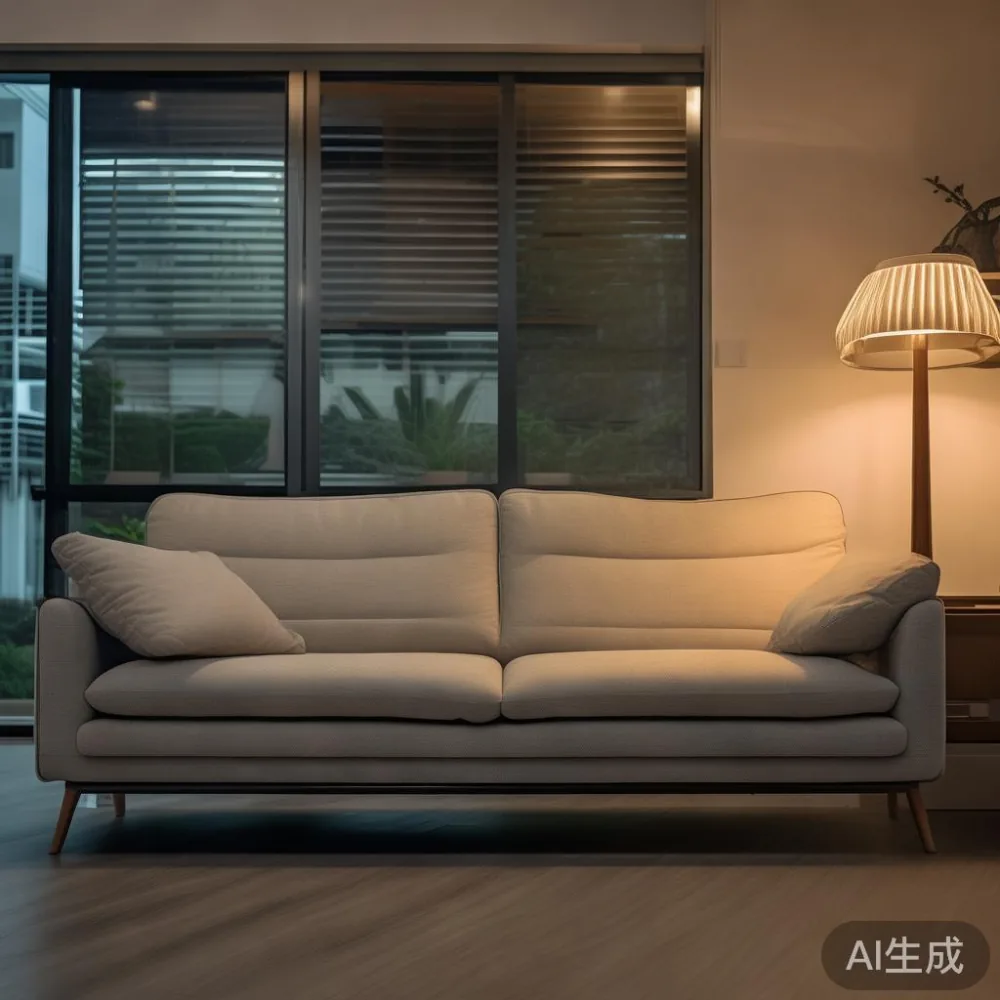 Choosing the Right Size Sofa for a Singapore HDB Living Room — room setting at dusk with warm lamp light, film 