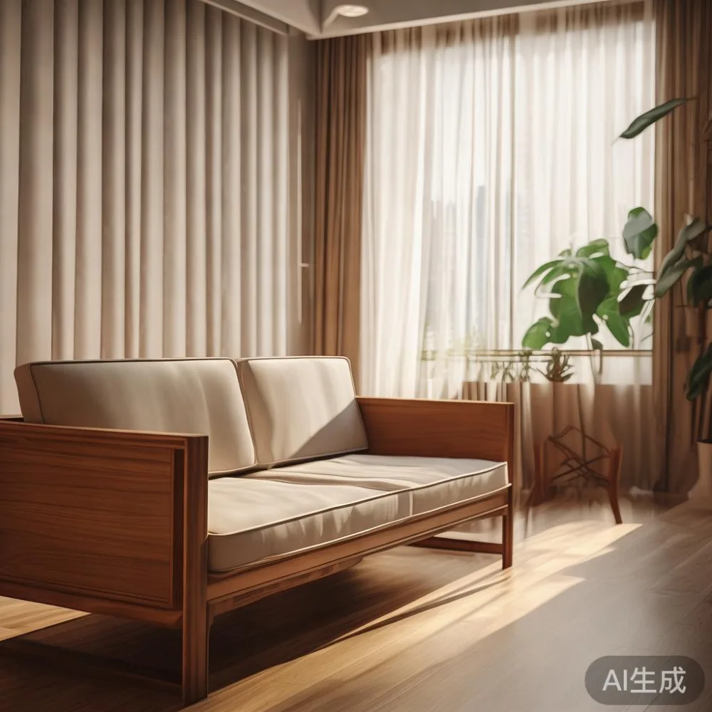 How to Match a Solid Wood Sofa SG to a Warm Minimal Interior (Without  — in a sunlit Singapore HDB living room, morning l