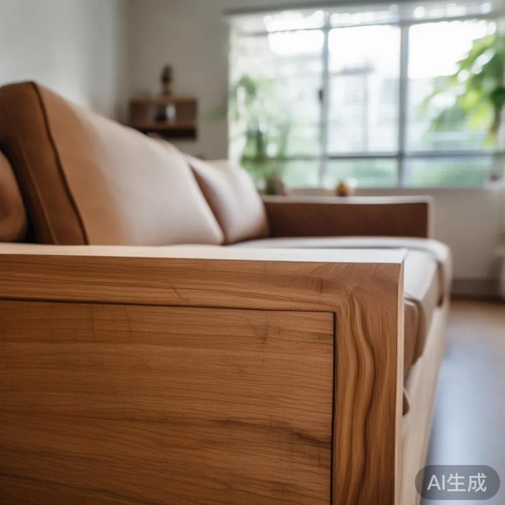 How to Match a Solid Wood Sofa SG to a Warm Minimal Interior (Without  — close-up of the grain and joinery detail, shallo