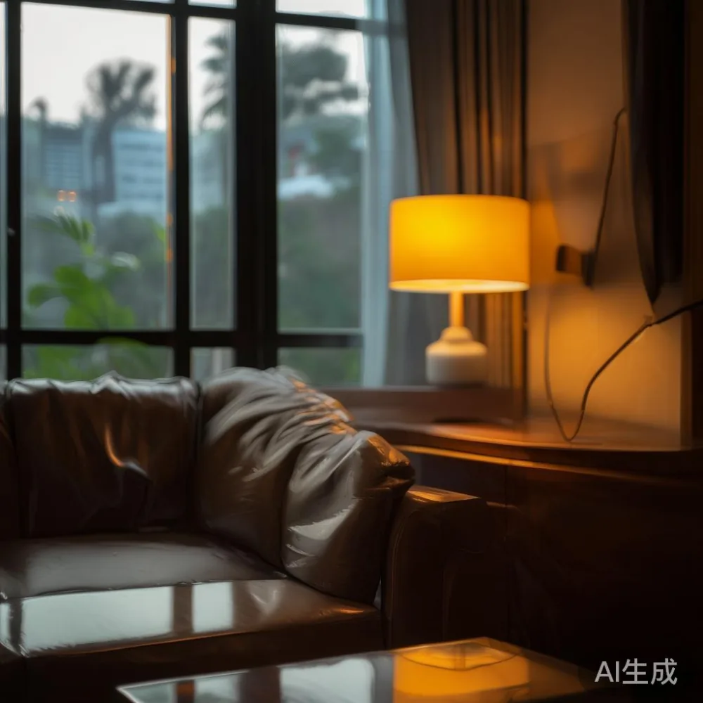 Lacquered Furniture Care in a Tropical Climate: A Singapore Solid Wood — room setting at dusk with warm lamp light, film