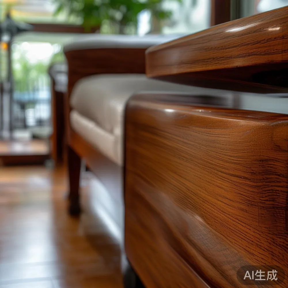 Lacquered Furniture Care in a Tropical Climate: A Singapore Solid Wood — close-up of the grain and joinery detail, shallo