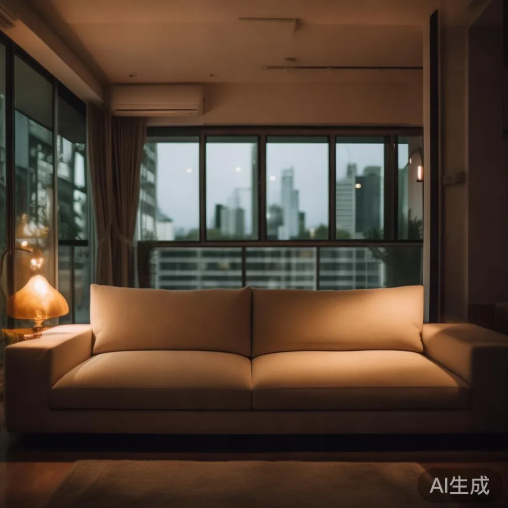 Sofa SG Delivery & Assembly: What Actually Happens After You Tap Buy i — room setting at dusk with warm lamp light, film