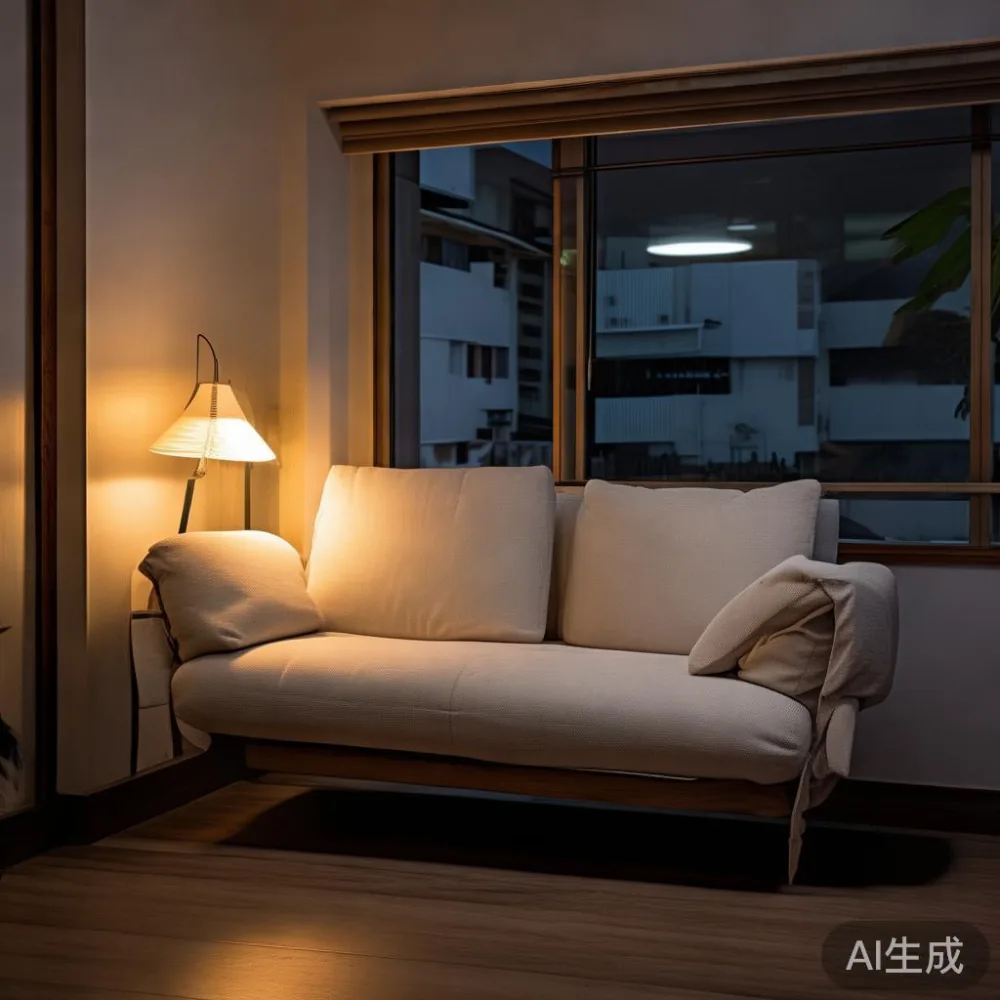 How to Choose the Right Sofa Size for a Singapore HDB Living Room: A P — room setting at dusk with warm lamp light, film